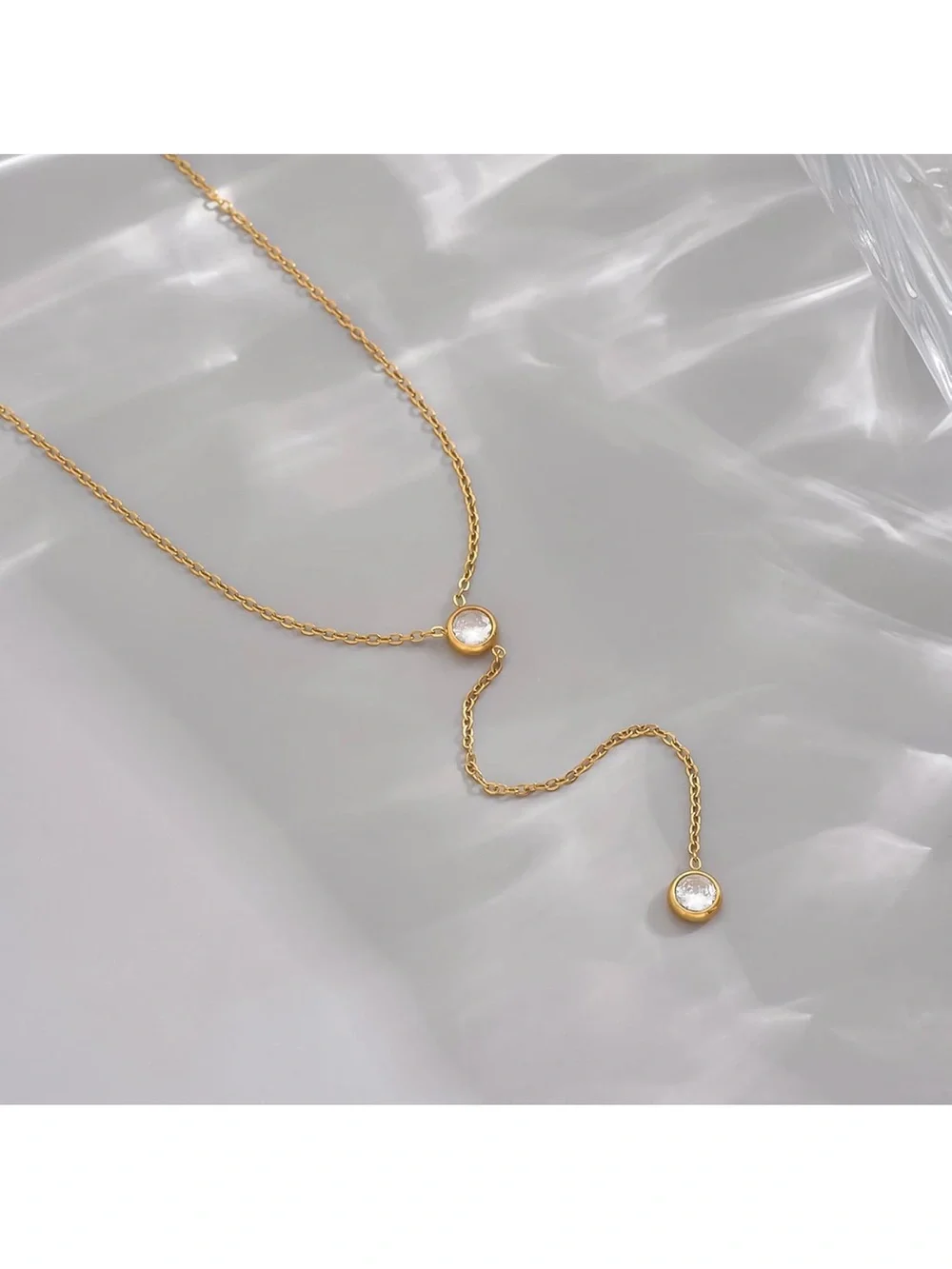 Kyazeo Necklace for Women,18K Gold Plated CZ Beaded Chain Y-Shaped Pendant